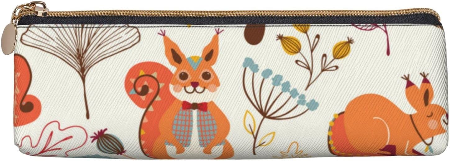 Cute Squirrel Mushroom Pencil Case Triangle Portable Pencil Case Leather Organizer Zipper Cosmetic Bag, White, Bag organiser – Bild 2