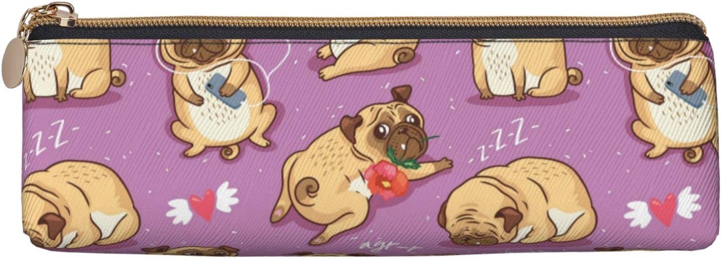 Federmäppchen mit niedlichem Tierhund-Motiv, dreieckiges Stiftetui, tragbares Federmäppchen, Leder-Organizer mit Reißverschluss, Kosmetiktasche – Bild 2