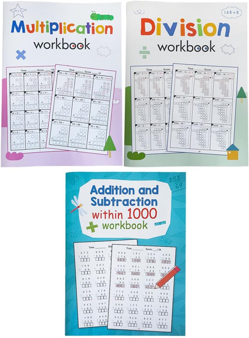 TOYANDONA 3 Stück Teiliges Mathe Übungsheft für Tägliches Lernheft mit Multiplikations und Divisionsaufgaben Langlebig und Wiederverwendbar Kindgerecht Gestaltet Fördert Grundlegende