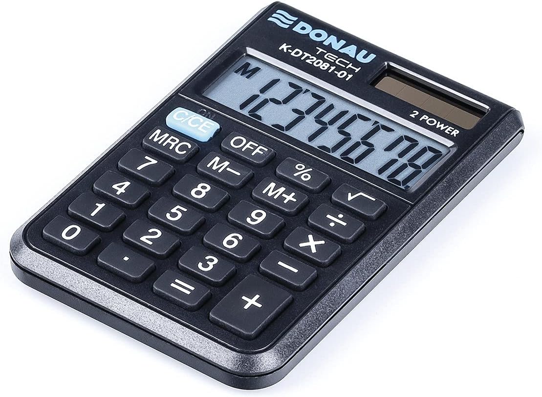 DONAU TECH/K-DT2081-01 Calculator 8-Digit Root Function 90 x 60 x 11 mm Black with 8-Digit Display Dual Power Solar Battery Operated Compact Design – Bild 2