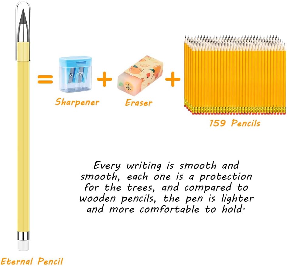 Vicloon Inkless Pencils Eternal, Pack of 7 with Eraser and Replacement Tips, Infinite Pencil without Sharpening for Writing, Drawing, Reusable (A) – Bild 4