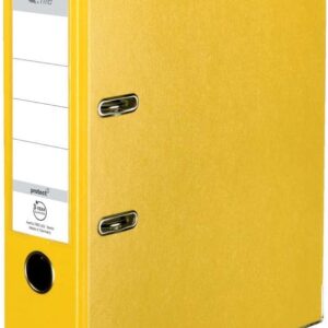 Herlitz Q.File Folder for A4 Documents, 8 cm Spine, Reversible Sign, 2-Ring Mechanism with Push Strip, Durable PP Film Coated Fittings, Yellow