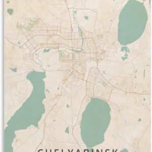 LZTEN Tscheljabinsk, Russland-Karten-Poster, Vintage-Druck, Leinwand, Wandkunstdruck, Poster für Zuhause, Schule, Büro, Dekoration, ungerahmt, 40 x 60 cm