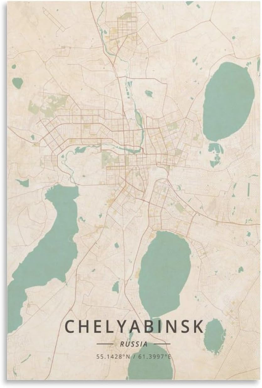 LZTEN Tscheljabinsk, Russland-Karten-Poster, Vintage-Druck, Leinwand, Wandkunstdruck, Poster für Zuhause, Schule, Büro, Dekoration, ungerahmt, 40 x 60 cm