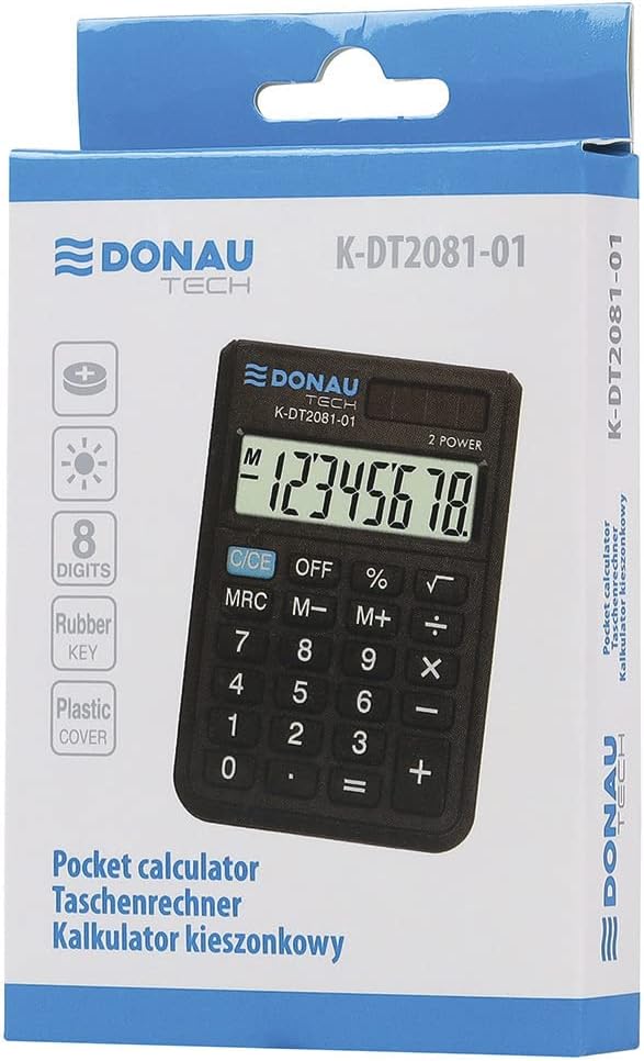 DONAU TECH/K-DT2081-01 Calculator 8-Digit Root Function 90 x 60 x 11 mm Black with 8-Digit Display Dual Power Solar Battery Operated Compact Design – Bild 6