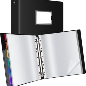 Uquelic Presentation Book Ring Binder with 50 Clear A4 Pockets (50 Microns) and 6 Colourful PP Dividers, Folder Organiser for Documents, Certificates, Portfolio, Black, Pack of 2