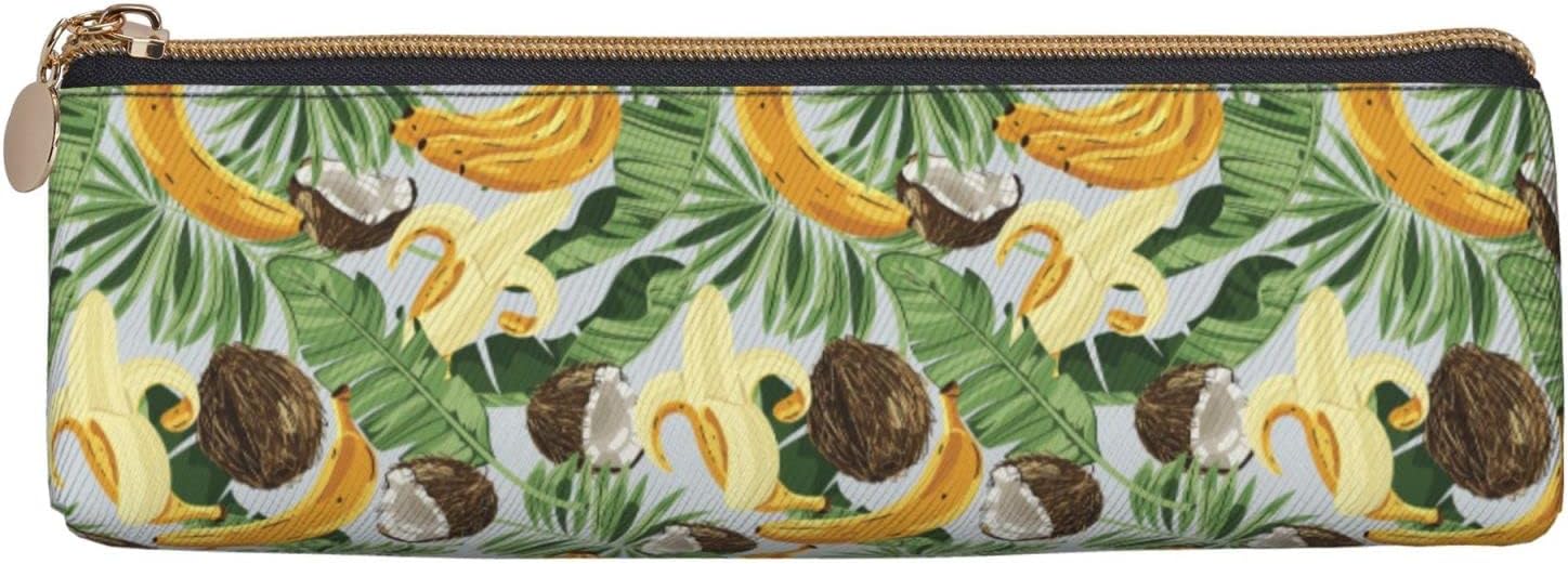 Federmäppchen mit tropischem Bananen-Kokosnuss-Muster, Kosmetiktasche, Stifttasche, dreieckiges Leder, Aufbewahrungstasche, Reißverschluss, Schreibwaren-Organizer für das Büro von Erwachsenen – Bild 3