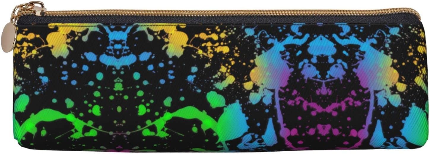 Rainbow Neon Paint Splash Pencil Case Triangle Pencil Case Portable Pencil Case Leather Organizer with Zipper Cosmetic Bag, White, Bag organiser – Bild 2