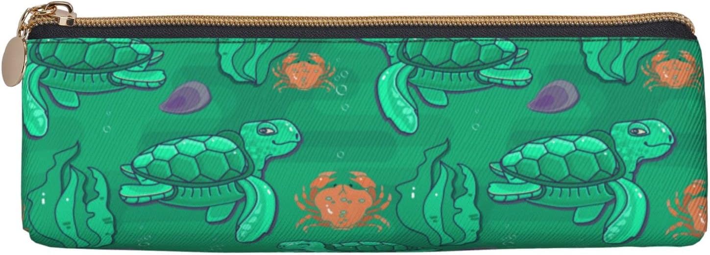 Federmäppchen mit Meeresschildkröten-Motiv, dreieckig, tragbares Federmäppchen, Leder-Organizer mit Reißverschluss, Kosmetiktasche – Bild 2