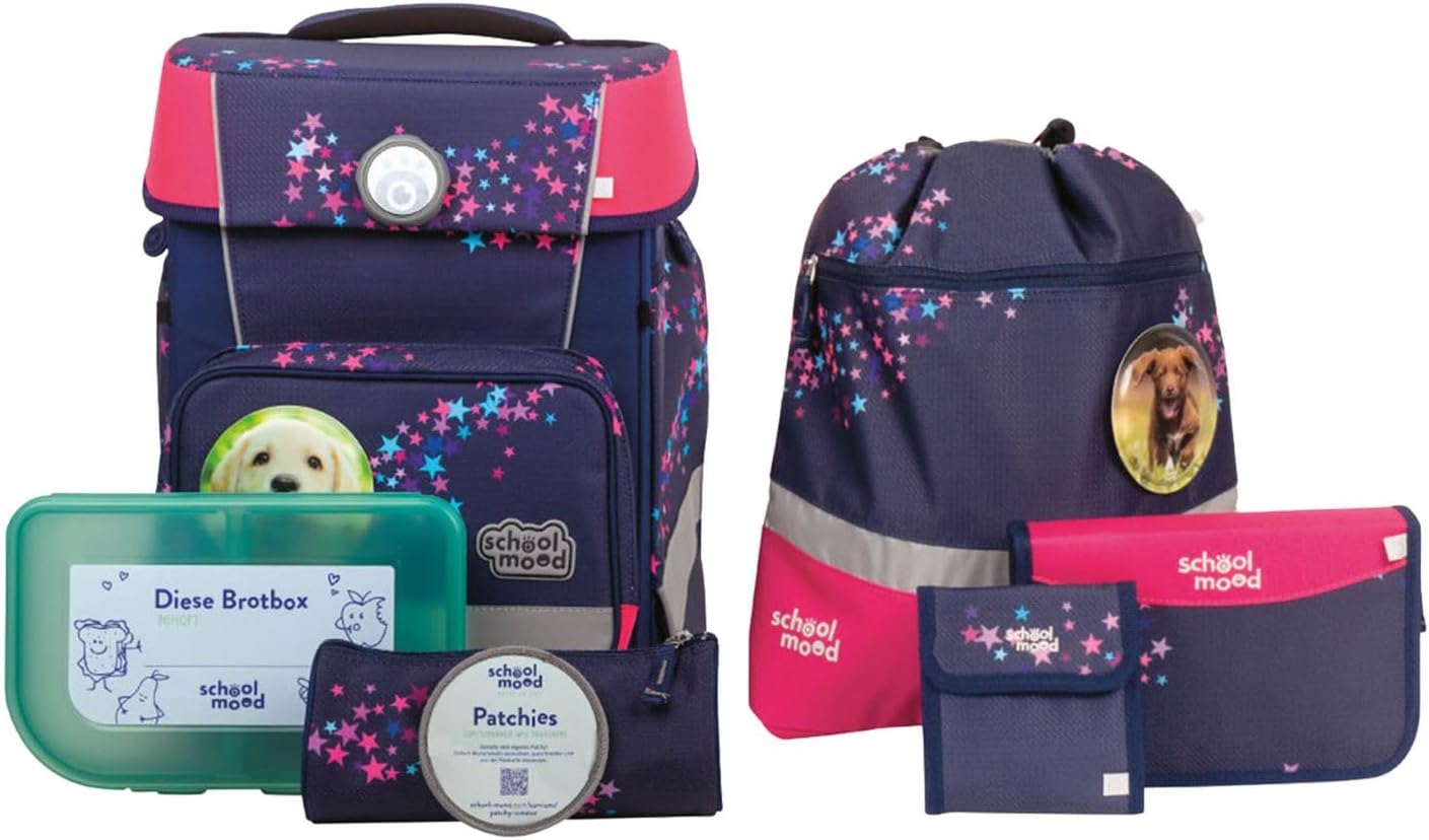 SCHOOL-MOOD Champion Maxx Leni School Bag Set (Dog) 7-Piece Primary School Backpack School Bag