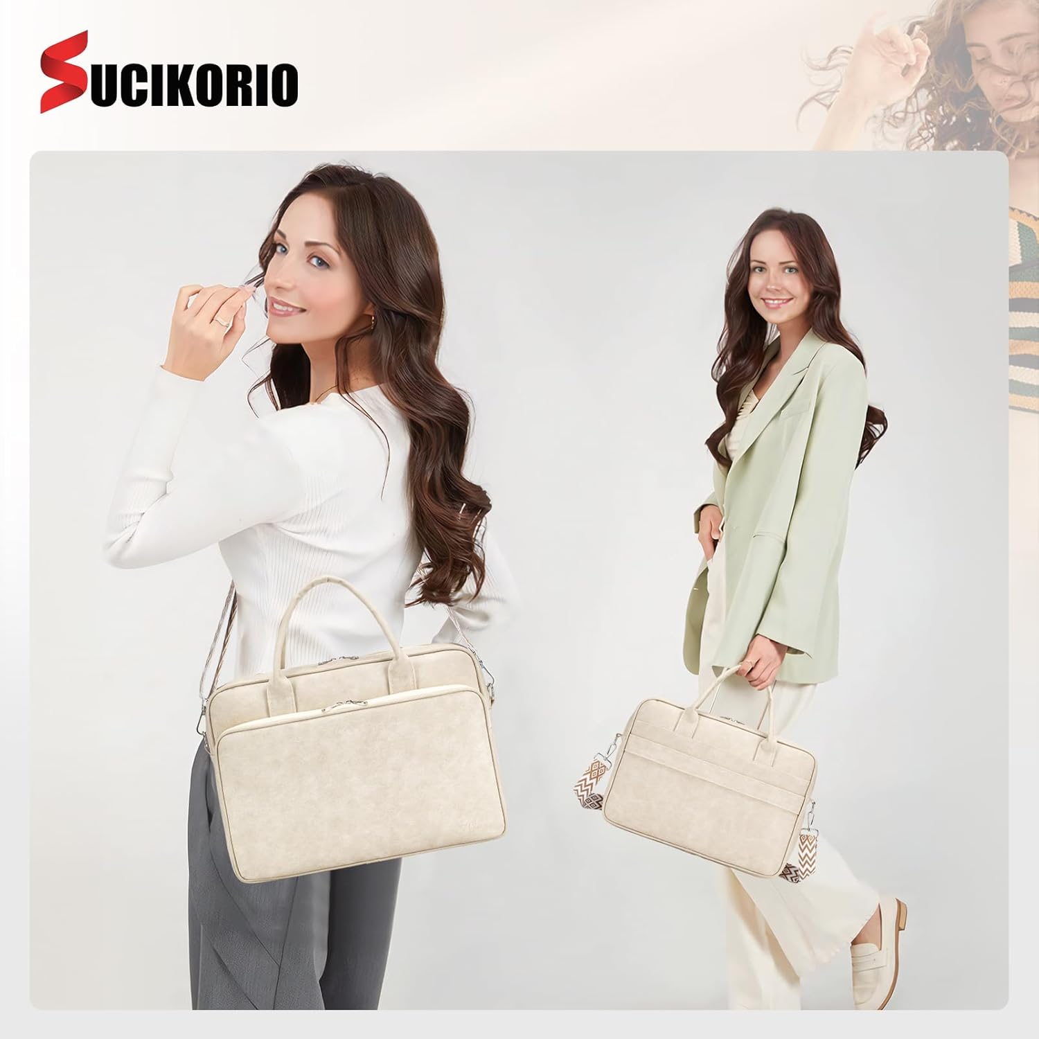 Work Bag Women's Leather Waterproof Laptop Bag Women's Elegant 14 Inch Teacher Bag Large Laptop Briefcases Leather with Many Compartments Letter Cases for Work, School, Office – Bild 7