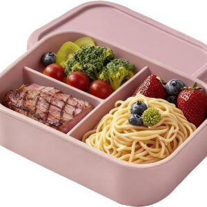 Silicone Lunch Box with Compartments, BPA-Free Lunch Box, 800 ml, Leak-Proof, Shockproof, Bento Box, Lunch Box, Food Box, Children, Adults, Dishwashers and Microwaves, for School, Office
