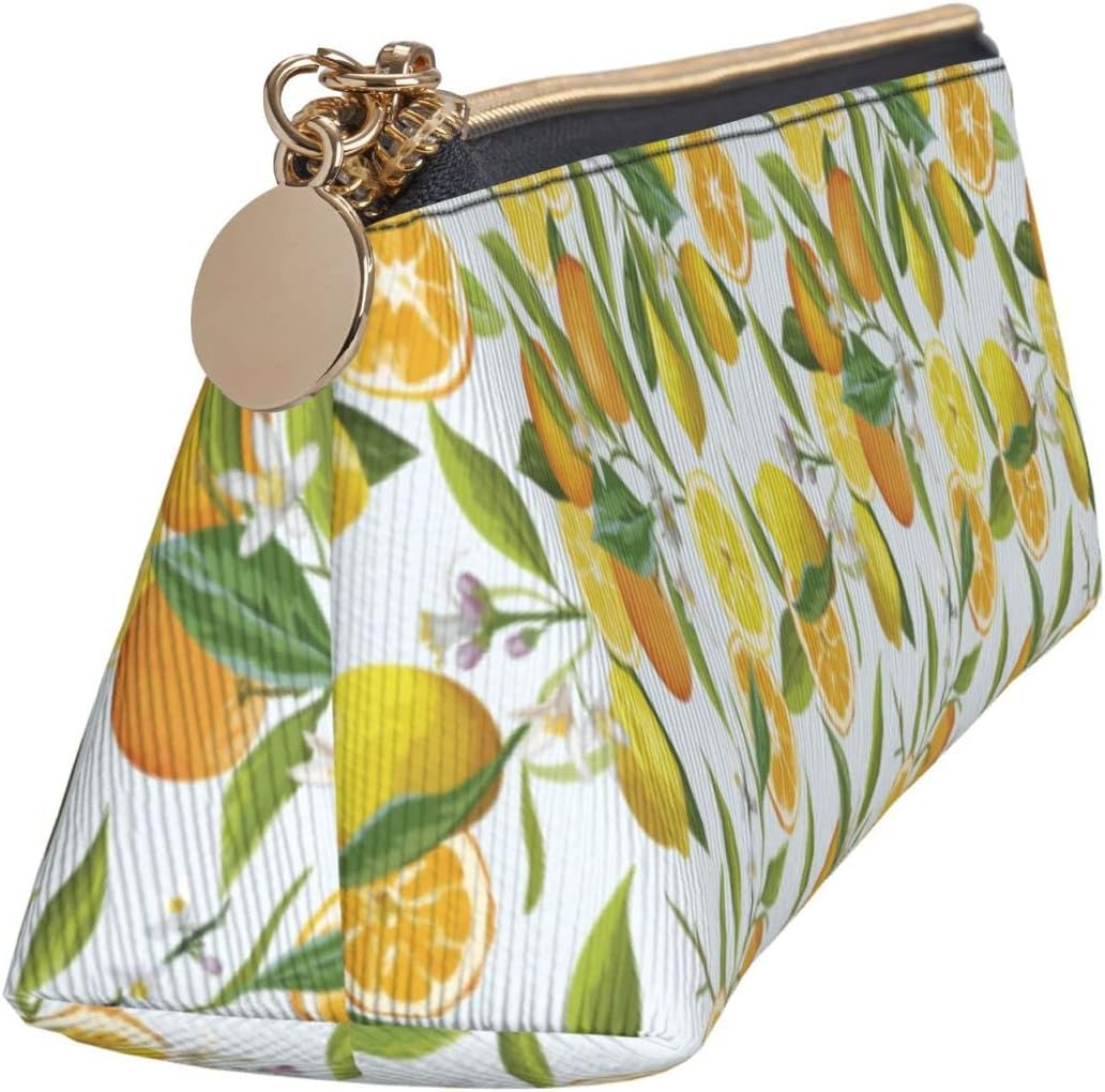 Federmäppchen mit Zitronen- und Orangenblüten-Motiv, Kosmetiktasche, Stiftetui, dreieckiges Leder, Aufbewahrungstasche, Schreibwaren-Organizer mit Reißverschluss, für das Büro von Erwachsenen – Bild 4