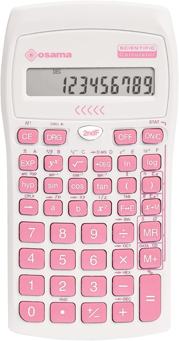 Osama - Scientific Calculator with 56 Functions, 10 Mantissa Digits and 2 Exponents, School Supplies with Sliding Sleeve for State Exams - School Supplies for Back to School, Pink