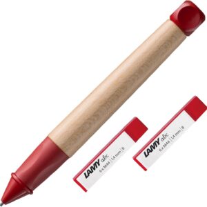 LAMY abc Set of Child-friendly Pencil 110 Maple Wood and Non-Slip Grip in Red, Plastic Cap and Cube and 2 x Set of 6 Unbreakable Pencil Leads M 44, 1.4 mm B