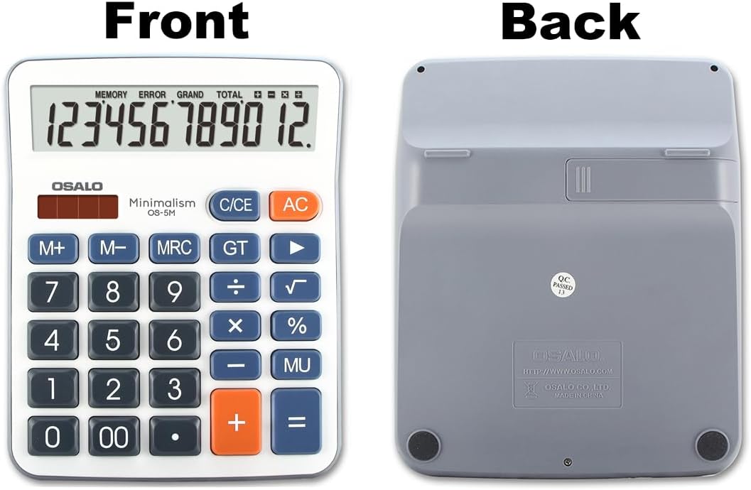 OSALO Calculator Large Buttons Large Display Solar 12-Digit Desk Calculator Office Calculator for Seniors (OS-5M) – Bild 6
