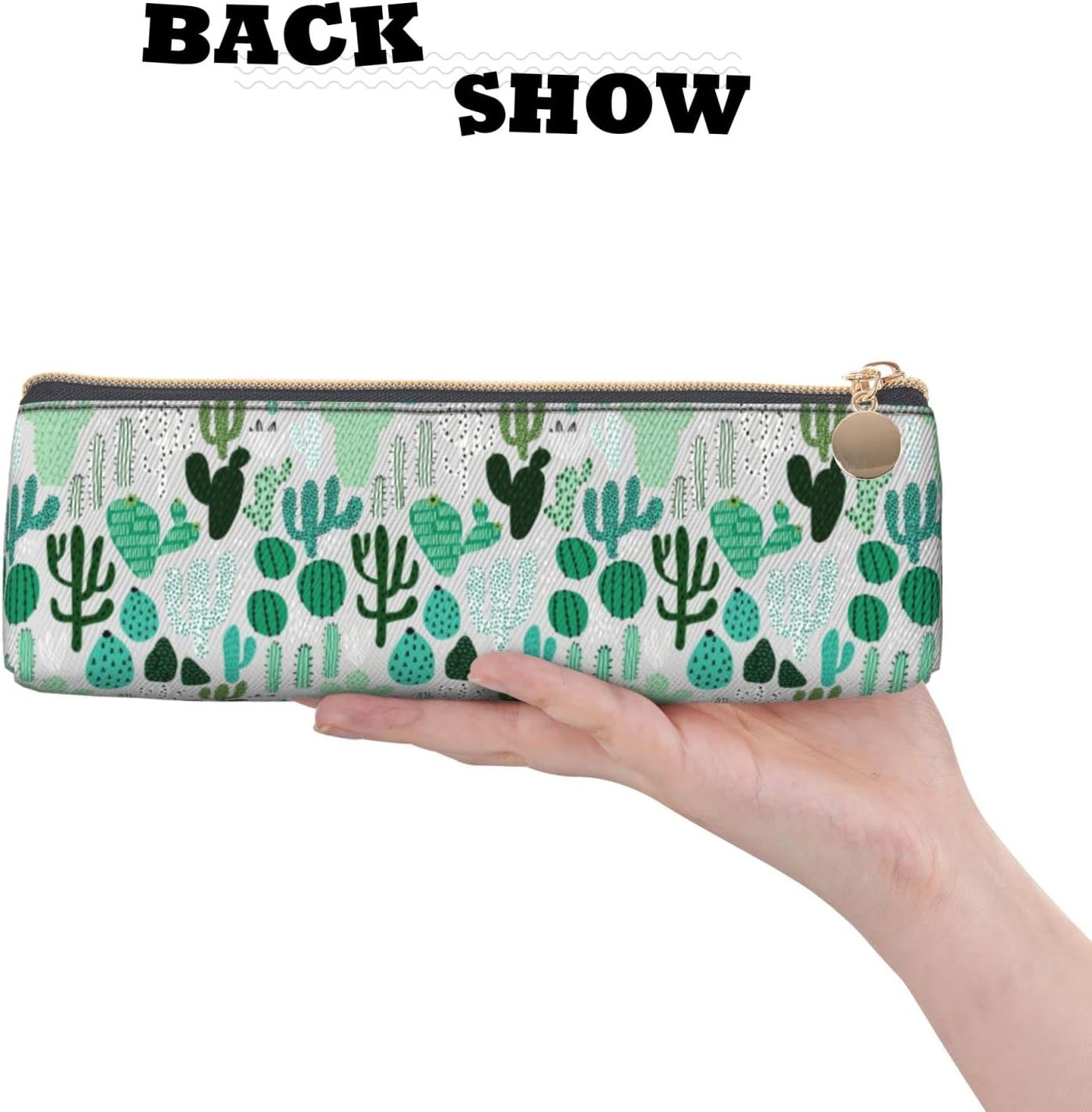 Cute Cactus Pencil Case Cosmetic Bag Pen Bag Triangle Leather Storage Bag Zipper Stationery Organizer for Adults Office, Cute Cactus, Bag organiser – Bild 5