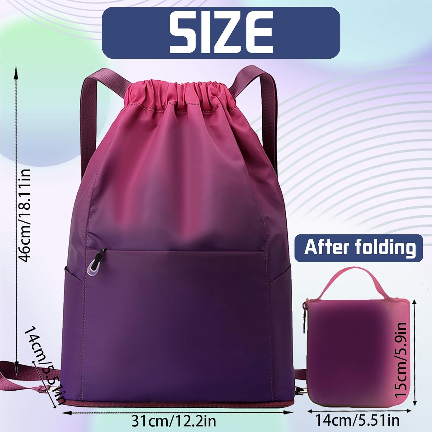 Gym Bag Sports Bag Men and Women Waterproof Colour Gradient Sports Bag Foldable Large Capacity Bag with Drawstring Backpack Drawstring Bag Men Girls – Bild 2