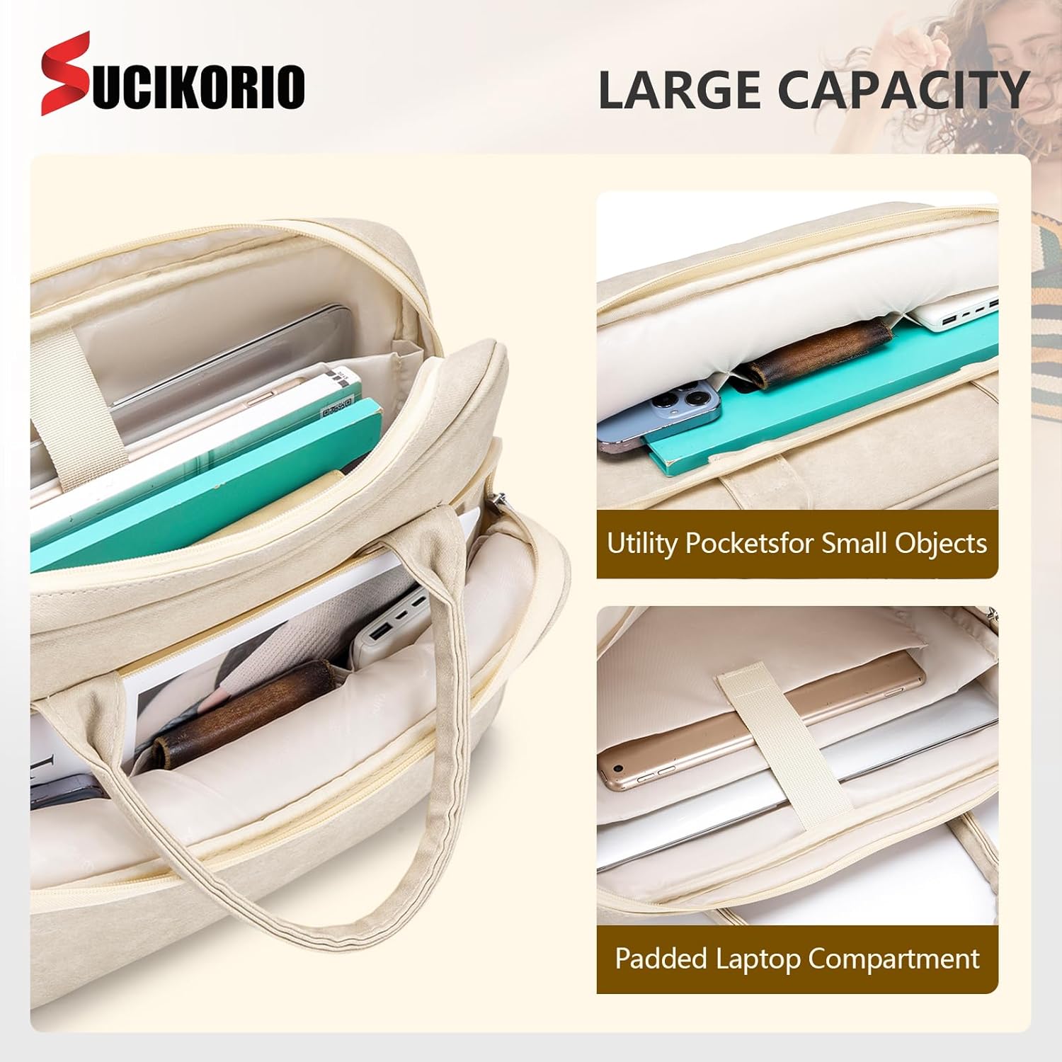 Work Bag Women's Leather Waterproof Laptop Bag Women's Elegant 14 Inch Teacher Bag Large Laptop Briefcases Leather with Many Compartments Letter Cases for Work, School, Office – Bild 3