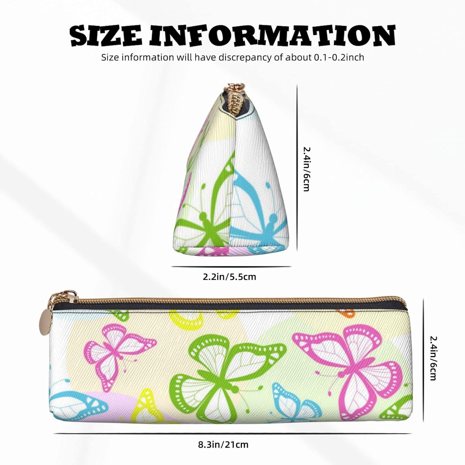 Süßes Federmäppchen mit Schmetterlingsdruck, dreieckiges Stiftetui, tragbares Federmäppchen, Leder-Organizer mit Reißverschluss, Kosmetiktasche – Bild 6