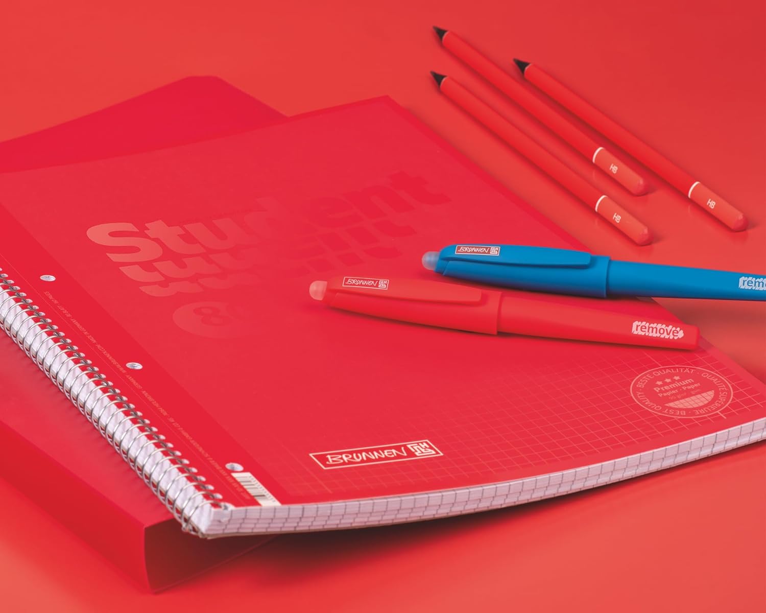 Brunnen 1067928190 Student Spiral-Bound Notebook, Squared, A4, Ruling: 28, 90 g/m², 80 sheets, red – Bild 5