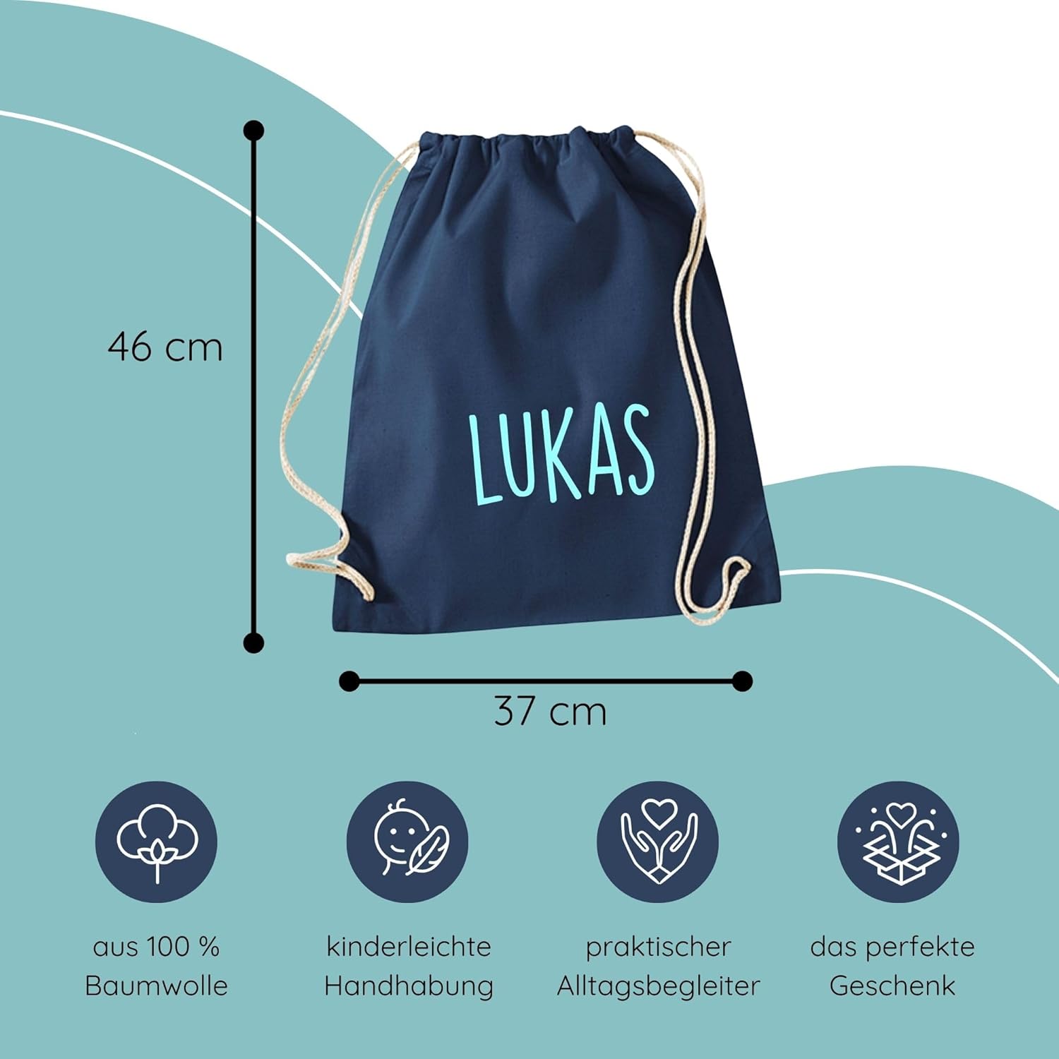 Personalised Gym Bag with Drawstring - Printed with Name - for Boys & Girls - Available in Many Colours – Bild 3