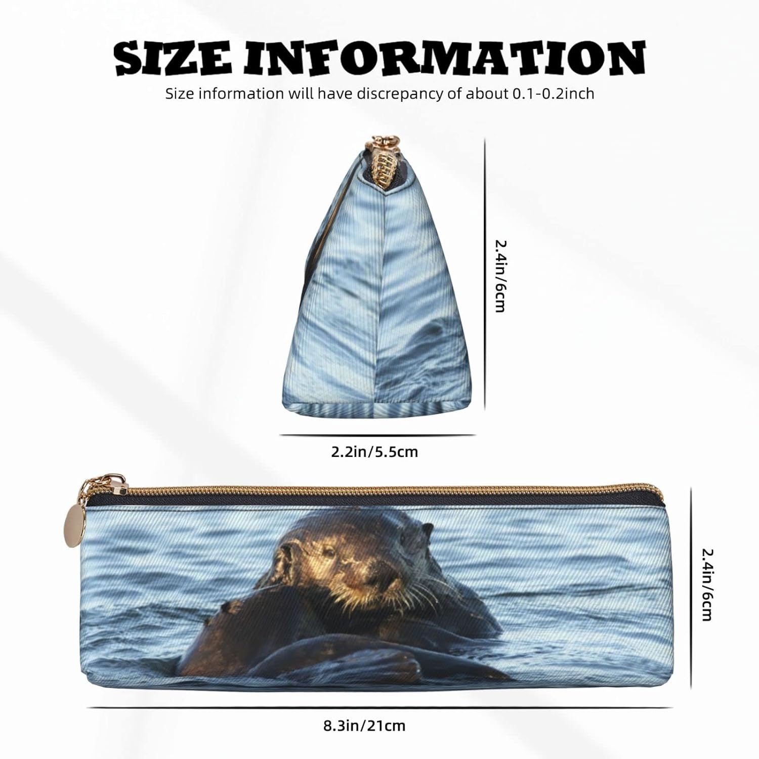 Cute Otters in the Sea Pencil Case Triangle Pencil Case Portable Pencil Case Leather Organizer with Zipper Cosmetic Bag, White, Bag organiser – Bild 6