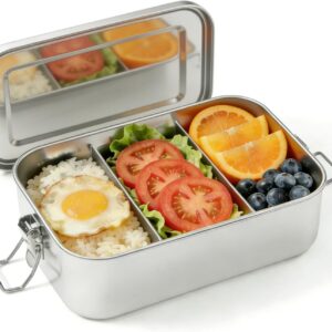 Stainless Steel Lunch Box 1400 ml with Compartments for Children and Adults - Waterproof Lunch Box with 2 Sliding Dividers - Leak-Proof