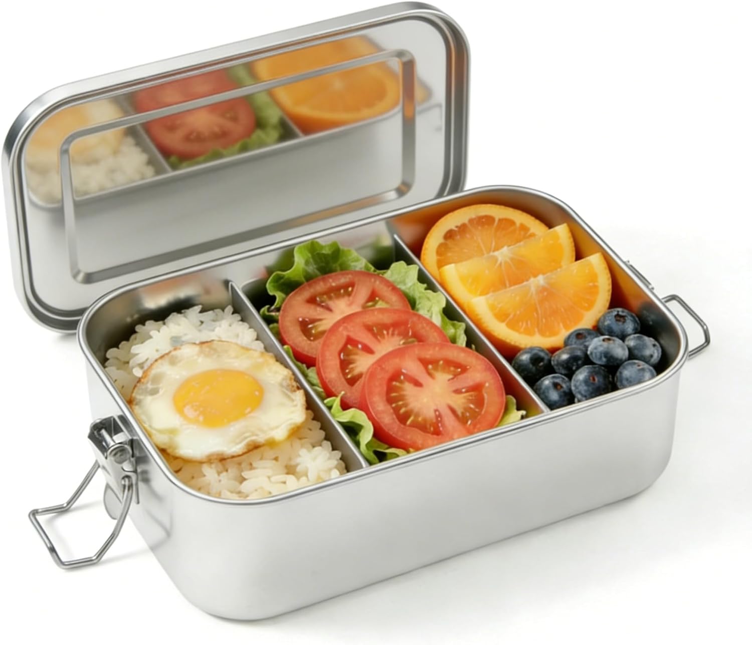 Stainless Steel Lunch Box 1400 ml with Compartments for Children and Adults - Waterproof Lunch Box with 2 Sliding Dividers - Leak-Proof