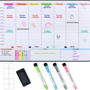 POPRUN Magnetic Whiteboard Weekly Planner Wipe Clean Family Planner Planning Board Household Plan Menu Planner Magnetic Board for Fridge Cleaning Plan Timetable for Office and School 42 x 28 cm in