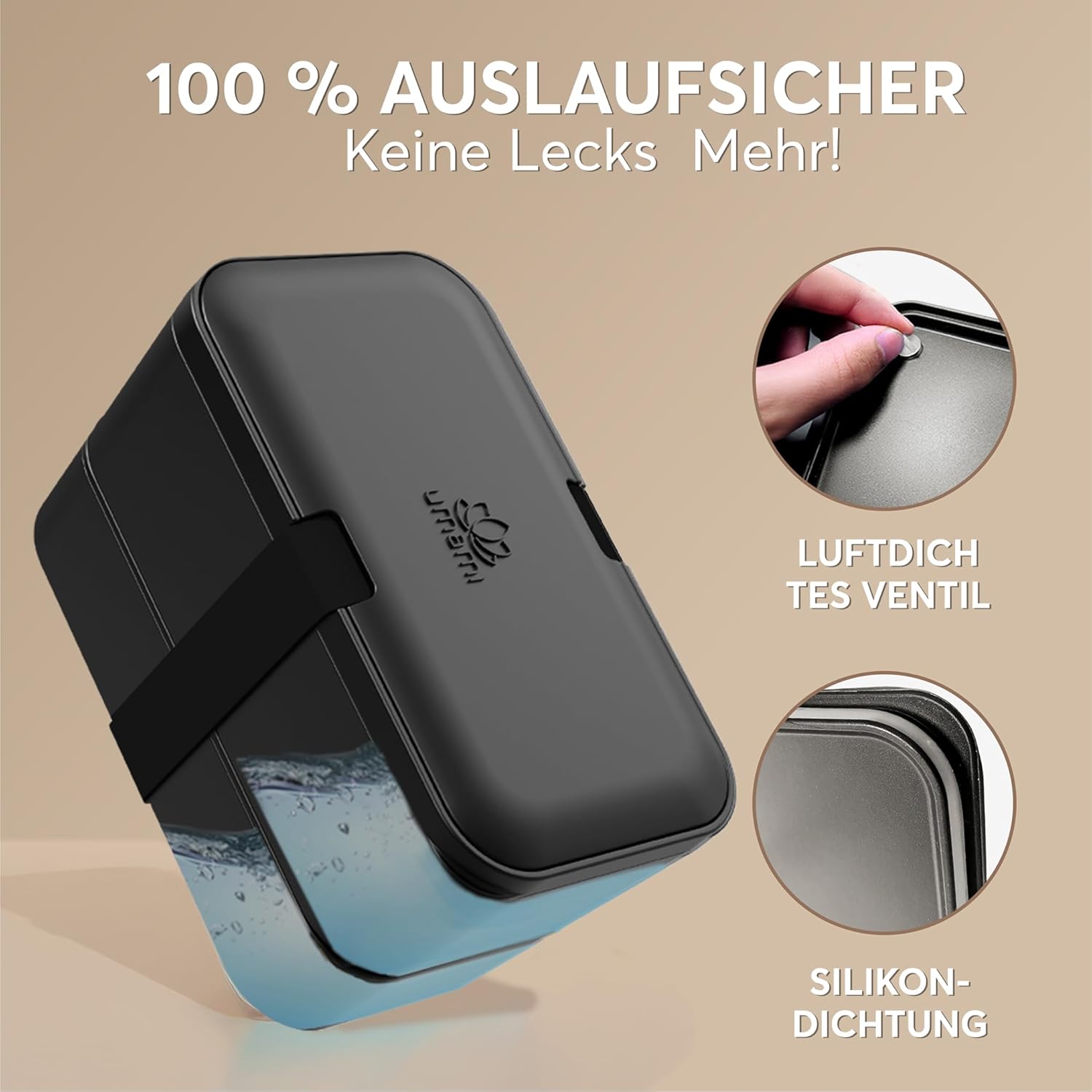 Umami Adult Lunch Box, Nestable Leak-Proof Bento Box with 4 Cutlery & Compartments, Adult Lunch Box, Salad Container To-Go, Lunch Box for Picnic/Office, Black Onyx, 1500 ml – Bild 5