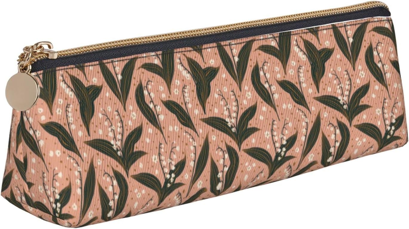 Federmäppchen mit Lilienmuster, Kosmetiktasche, Stiftetui, dreieckiges Leder, Aufbewahrungstasche mit Reißverschluss, Schreibwaren-Organizer für das Büro von Erwachsenen