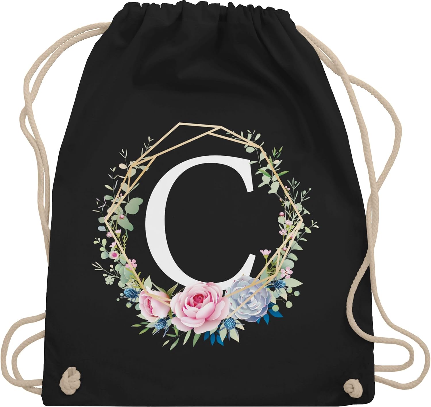 Shirtracer - Letter initials gift - Flower wreath with letter C - Gym bag and fabric bag made of cotton