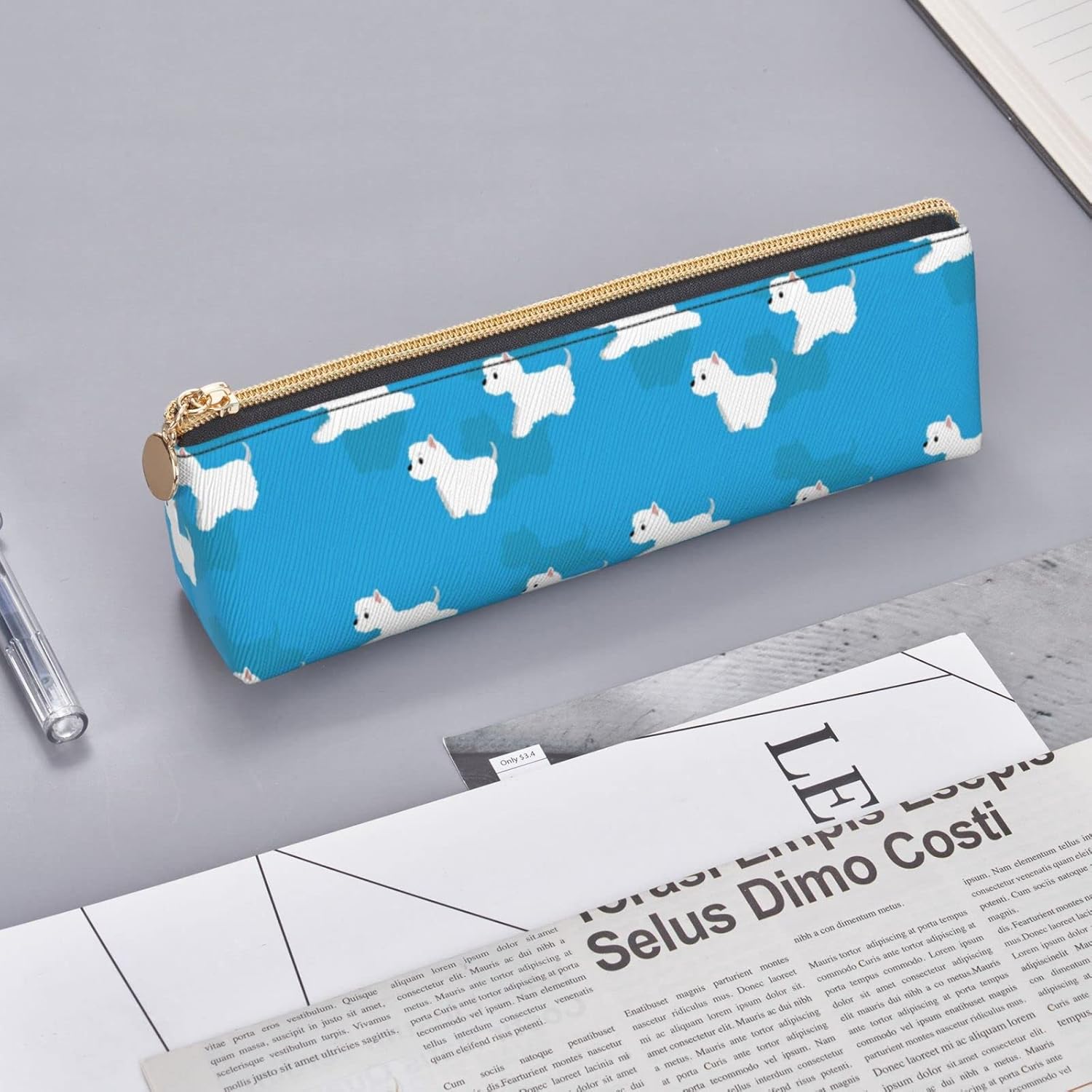 Westie Dogs Pattern(2) Federmäppchen, dreieckiges Stiftetui, tragbares Federmäppchen, Leder-Organizer mit Reißverschluss, Kosmetiktasche – Bild 8