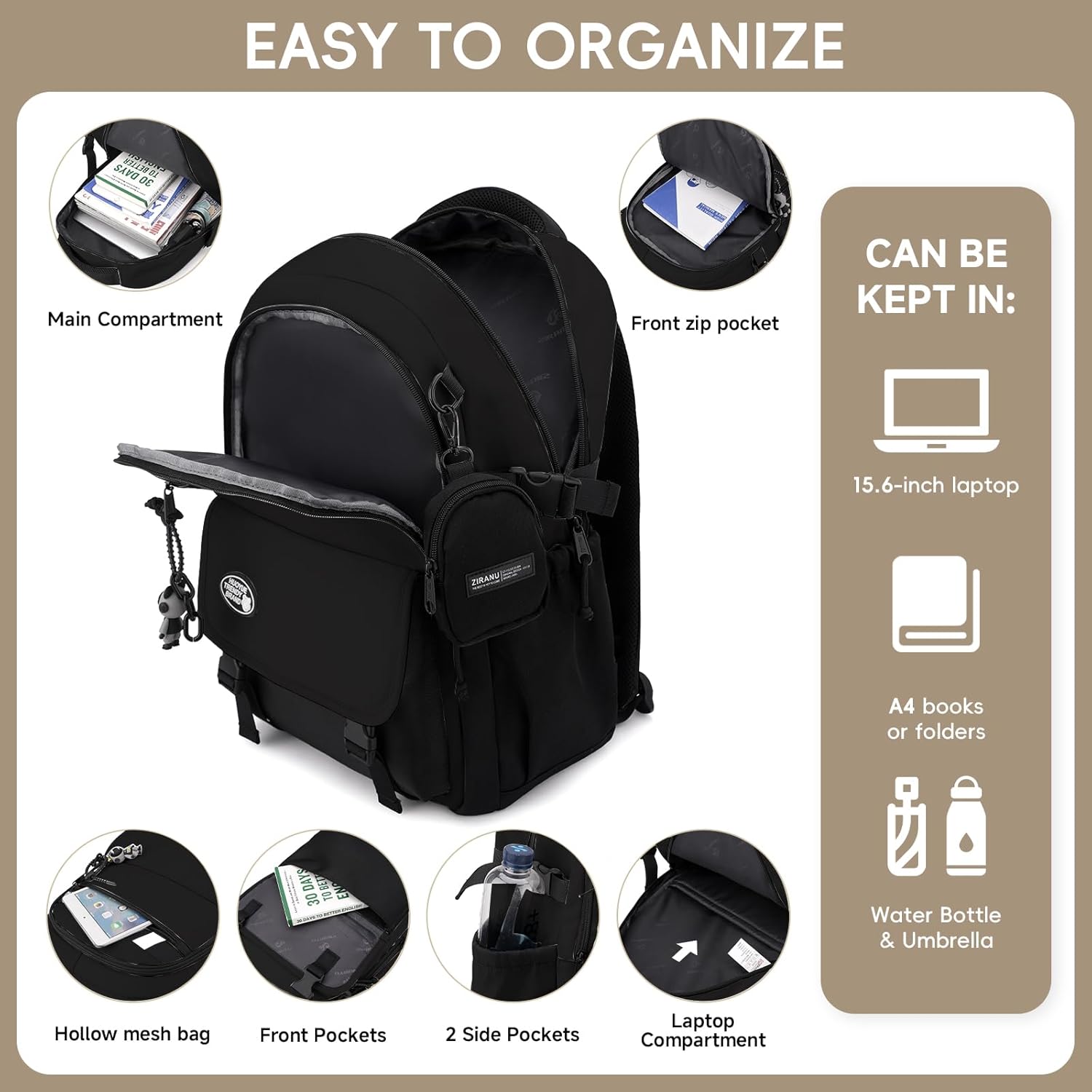 2025 School Backpack Boys Teenagers Large Backpack School Casual High School Bag Junior Water-Repellent for 15.6 Inch Laptop, School Bag 27L-2515 – Bild 4