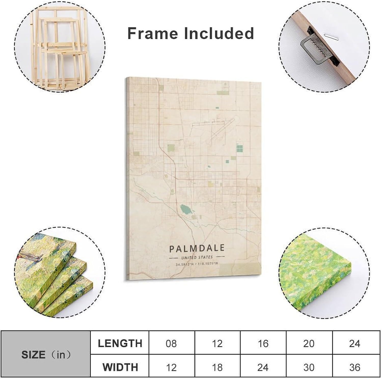 LZTEN Palmdale Poster mit Karte der Vereinigten Staaten, Vintage-Druck, Leinwand, Wandkunstdruck, Poster für Zuhause, Schule, Büro, Dekorrahmen, 40 x 60 cm – Bild 7