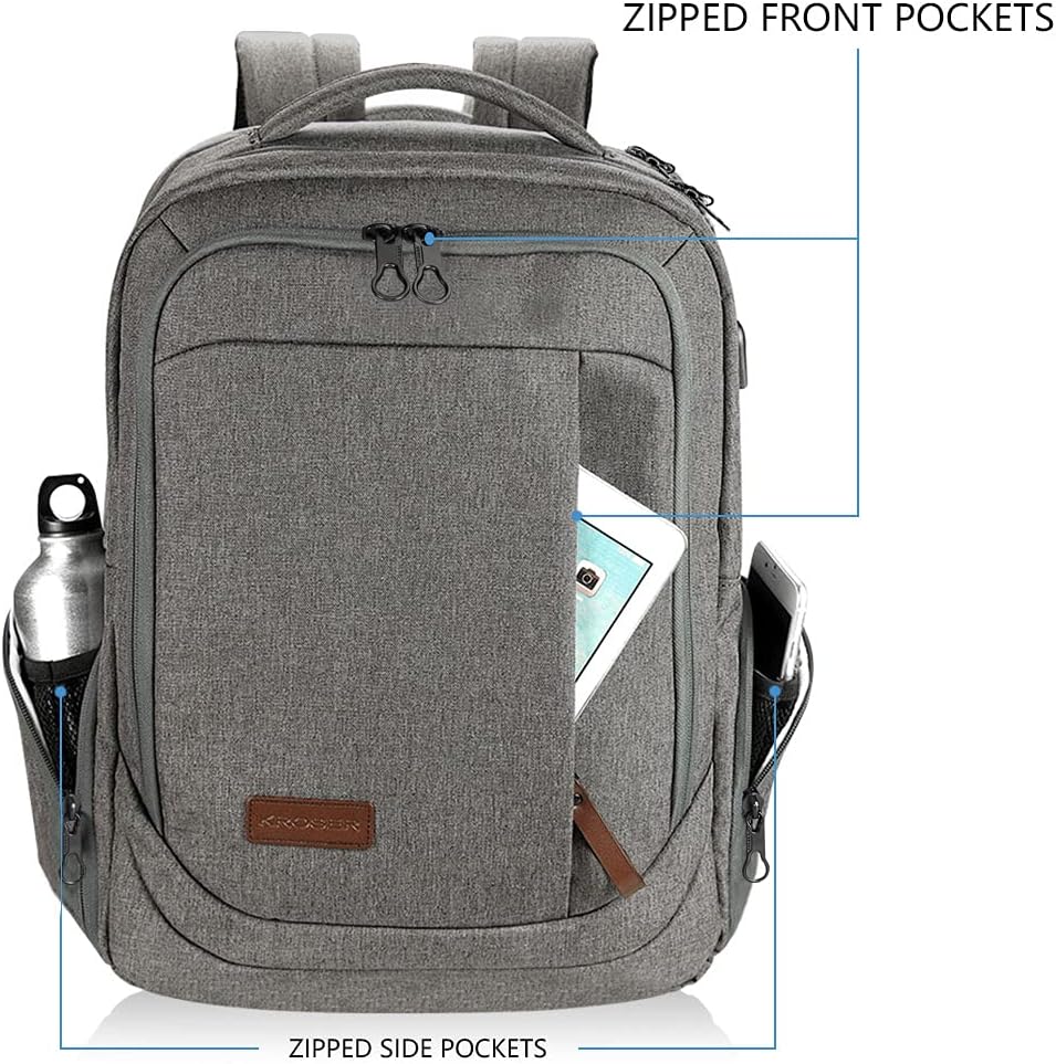 KROSER Laptop Backpack School Backpack 17.3 Inch Daypack Waterproof Laptop Bag with USB Charging Port for Business/School/Travel/Women/Men Multiple Ways, grey – Bild 2