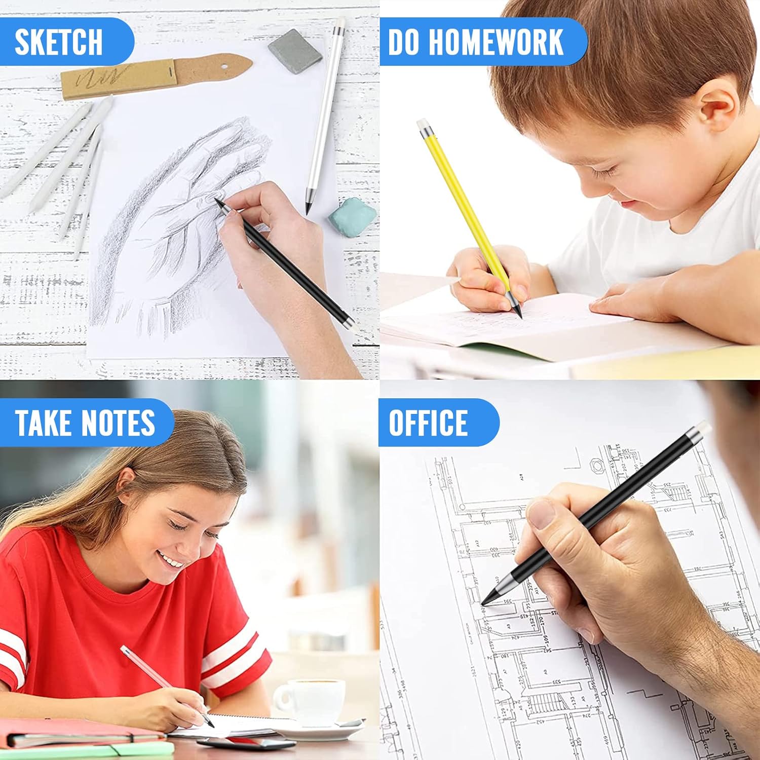 Runmeihe® 6 Perpetual Pencil with Eraser Unlimited Writing Inkless Pencils for Children Adults Students Artist Drawing Home Office School Supplies – Bild 6