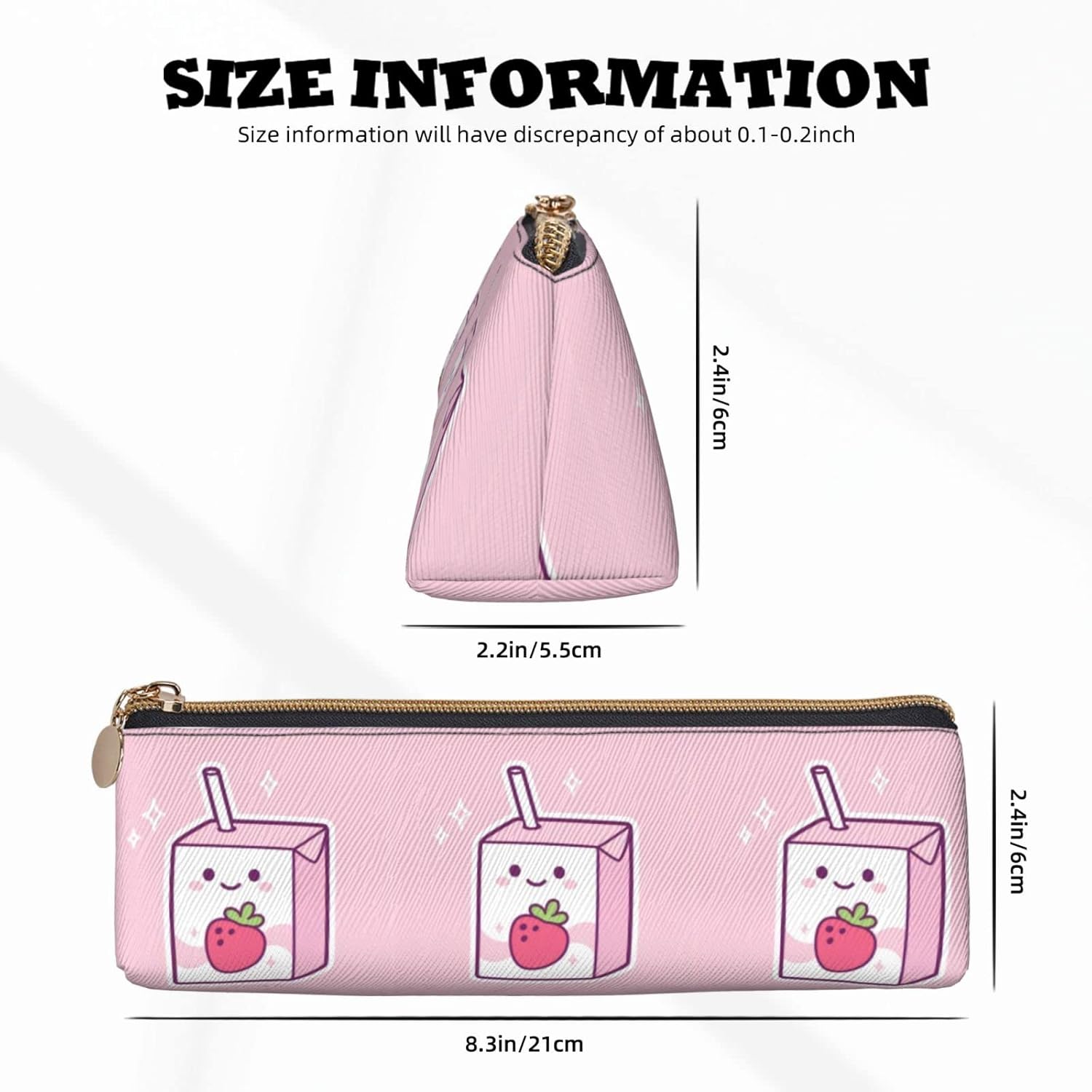 Strawberries Cows Drinking Pencil Case Triangle Portable Pencil Case Leather Organizer with Zipper Cosmetic Bag, White, Bag organiser – Bild 6