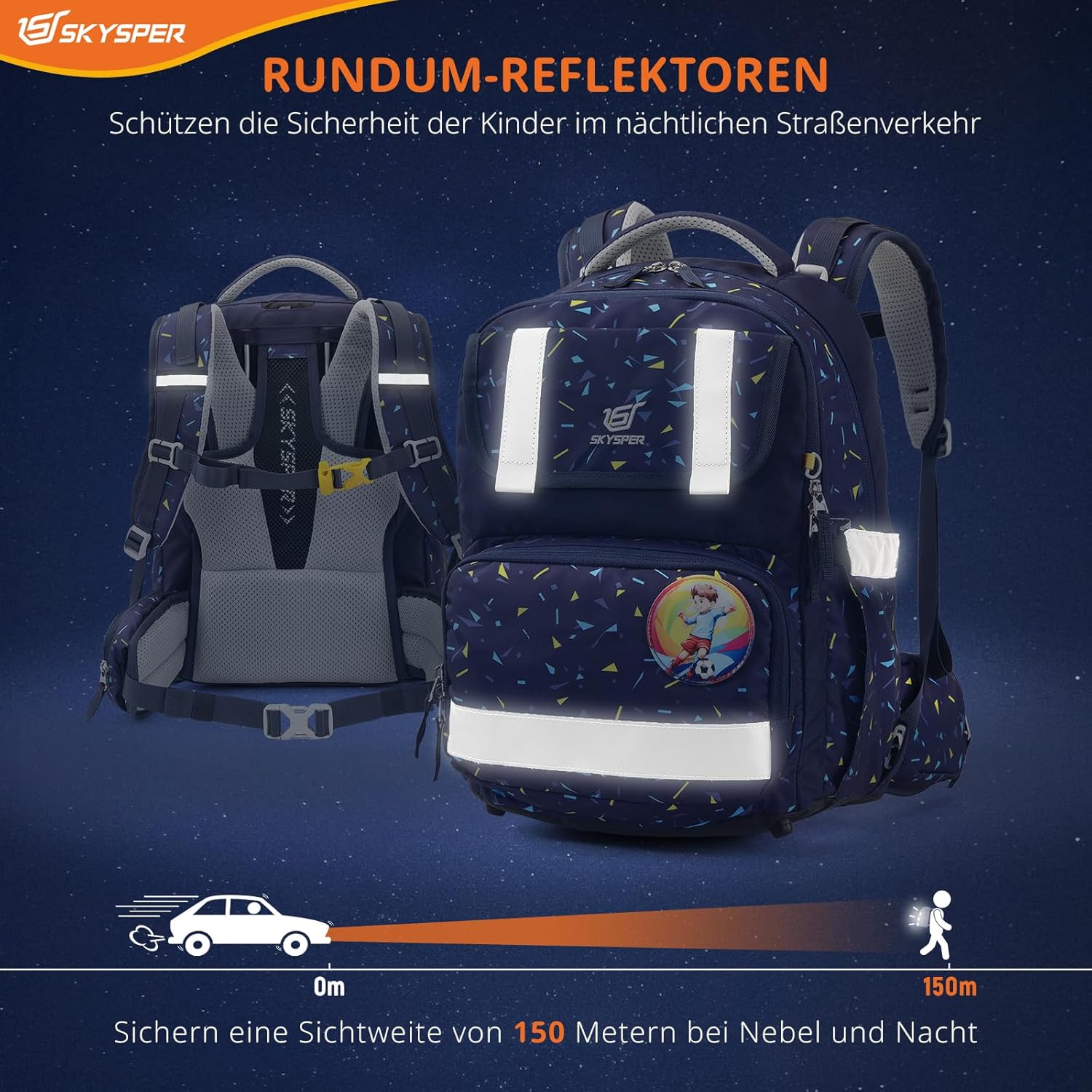 SKYSPER School Bag Set, 5 Pieces, School Backpack, Ergonomic Carry System, 16 L School Bag with 360° Reflective Strips, for Girls, Gungen Children, 1st Class for Travel, Sports – Bild 4
