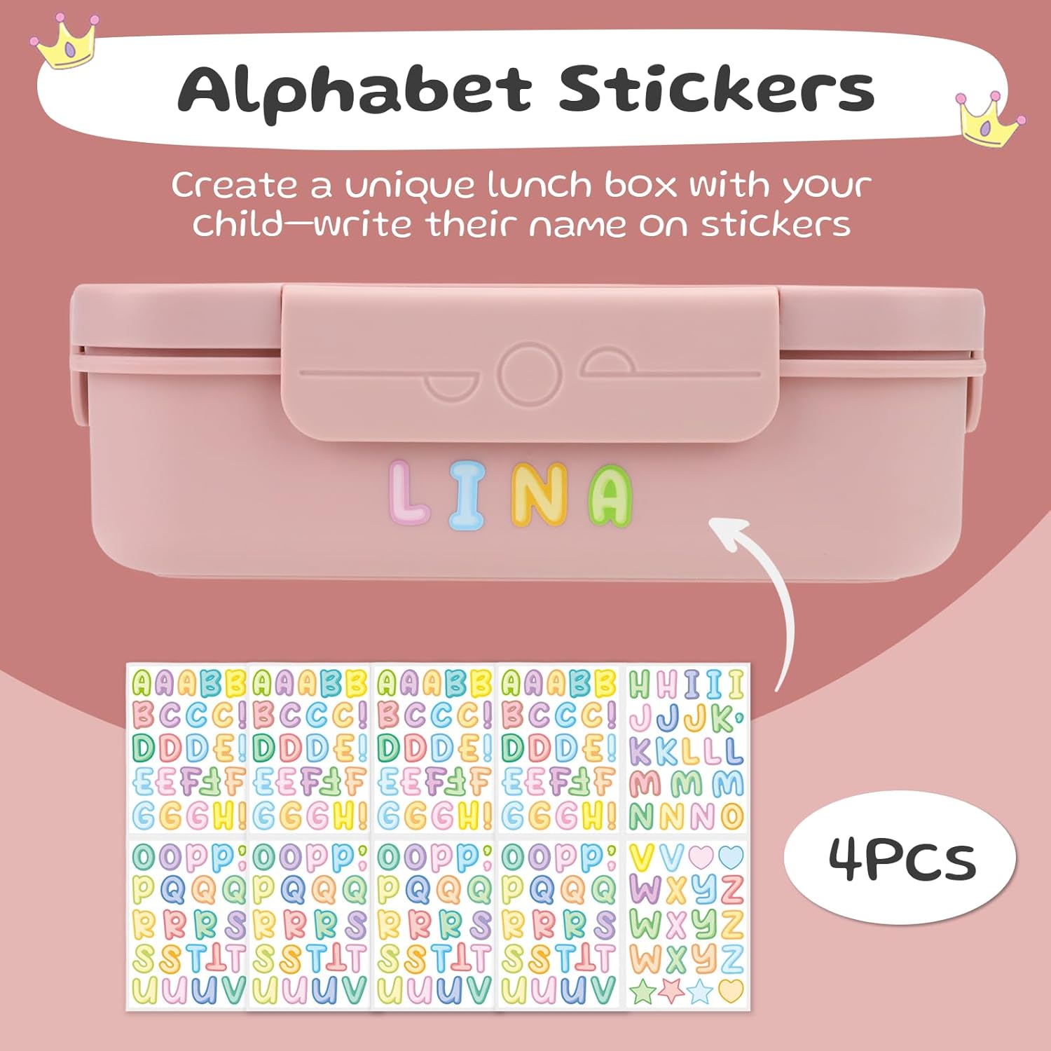 Bugucat Children's Lunch Box with Compartments, 1300 ml, Leak-Proof Lunch Box Children with 16 Stickers, Bento Box with Cutlery Set, Lunch Box, Lunch Box, Breakfast Box for Girls and Boys, Pink – Bild 6
