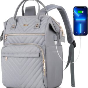 Women’s Laptop Backpack with Handle 15.6 Inch Laptop Compartment, School Backpack Teenager School Backpack Bag for University Study Student, Work Bag Gift for Women (S41-V-Grey, Fits 15.6 Inch Laptop)