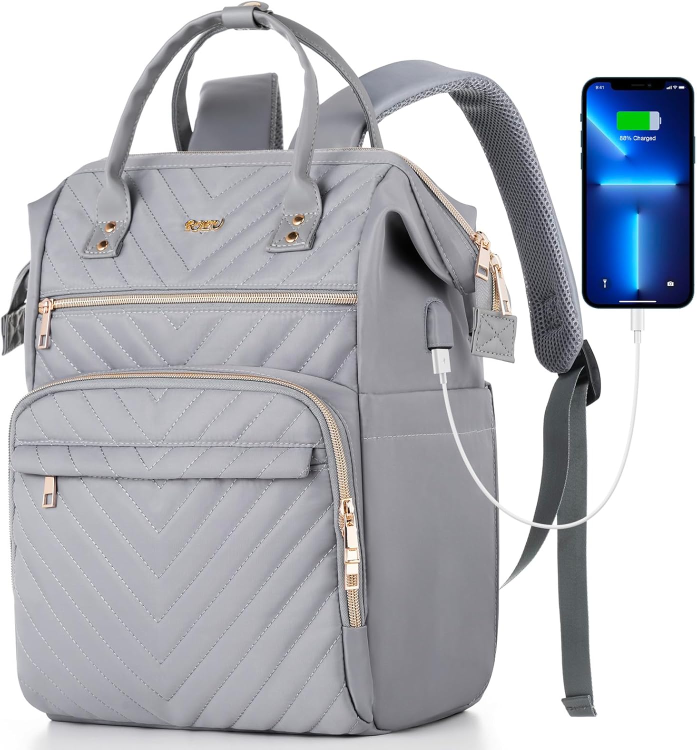 Women's Laptop Backpack with Handle 15.6 Inch Laptop Compartment, School Backpack Teenager School Backpack Bag for University Study Student, Work Bag Gift for Women (S41-V-Grey, Fits 15.6 Inch Laptop)
