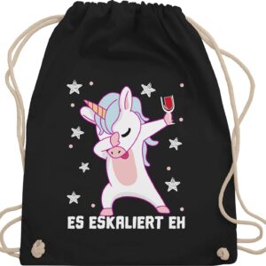 Shirtracer – Party & Alcohol Women’s – Es eskaliert eh Unicorn with Wine Glass White – Gym Bag and Cloth Bag Made of Cotton