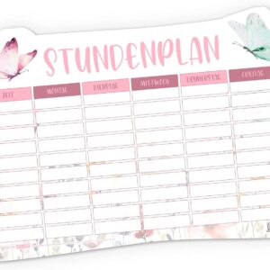 itenga Timetable DIN A4 Magnetic Butterfly Motif, 31 x 22.5 cm, Wipe-Clean, e.g. for the Fridge for Girls (Butterfly)