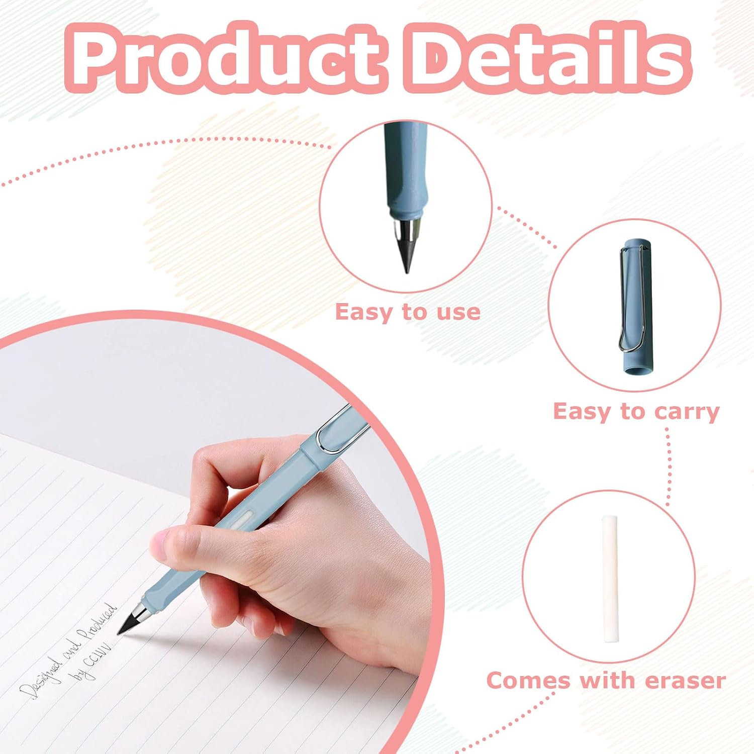 Magic Pencil, Swify Pencil, Pencils, Magic Pencils, Pack of 5 Metal Inkless Pencils, Magic Pencil with 5 Interchangeable Heads and 5 Eraser Interchangeable Head – Bild 3