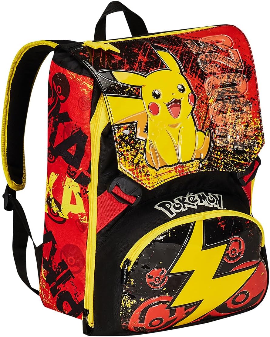 Seven POKEMON Expandable School Bag - PIKACHU from 1st Grade School Backpack with Extra Volume; Spacious School Bag for Girls and Boys with Water Bottle Compartment, Yellow/Red, multicoloured, Unit – Bild 2