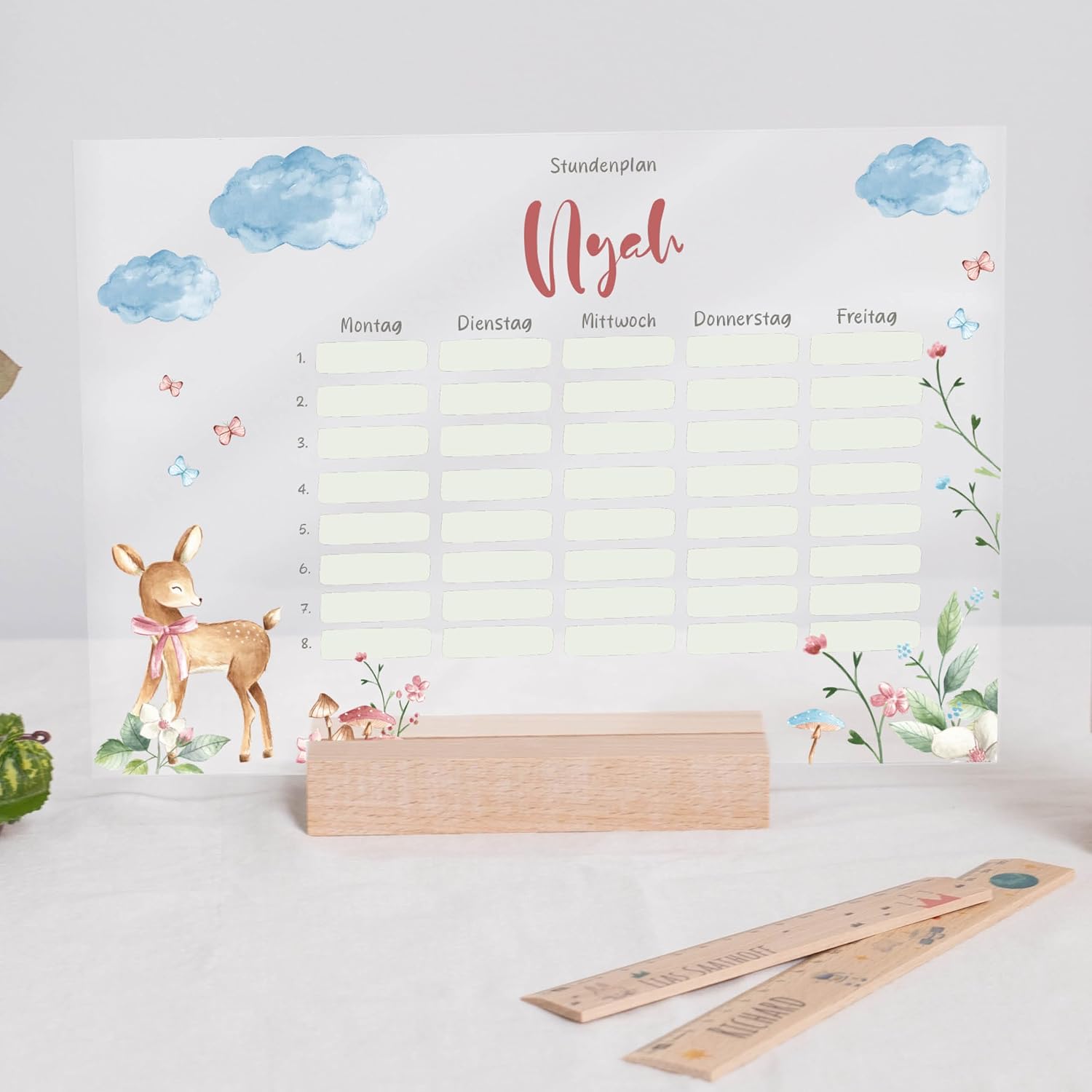 Timetable Wipeable Personalised with Name + Wooden Holder and Pen - DIN A4 - Gifts for School Enrolment - First Day of School Gift for Girls/Boys - Small Gift for First Day of School – Bild 6