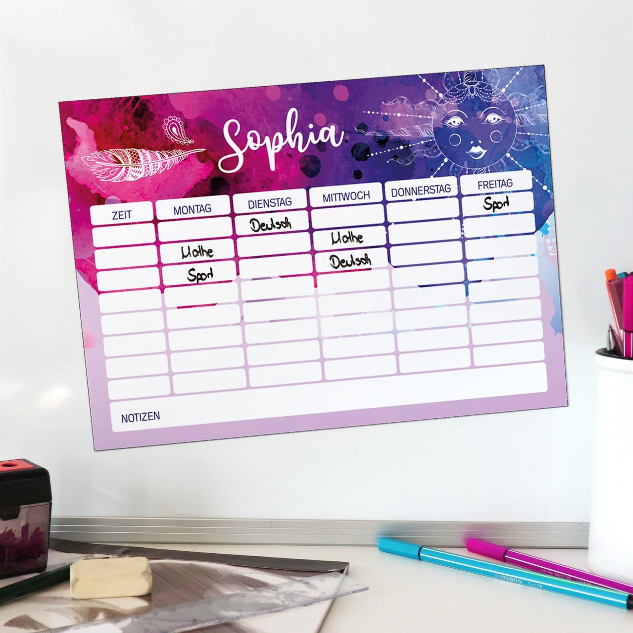 Striefchen® Magnetic timetable with name for teenagers to write on - perfect for starting school watercolour – Bild 2