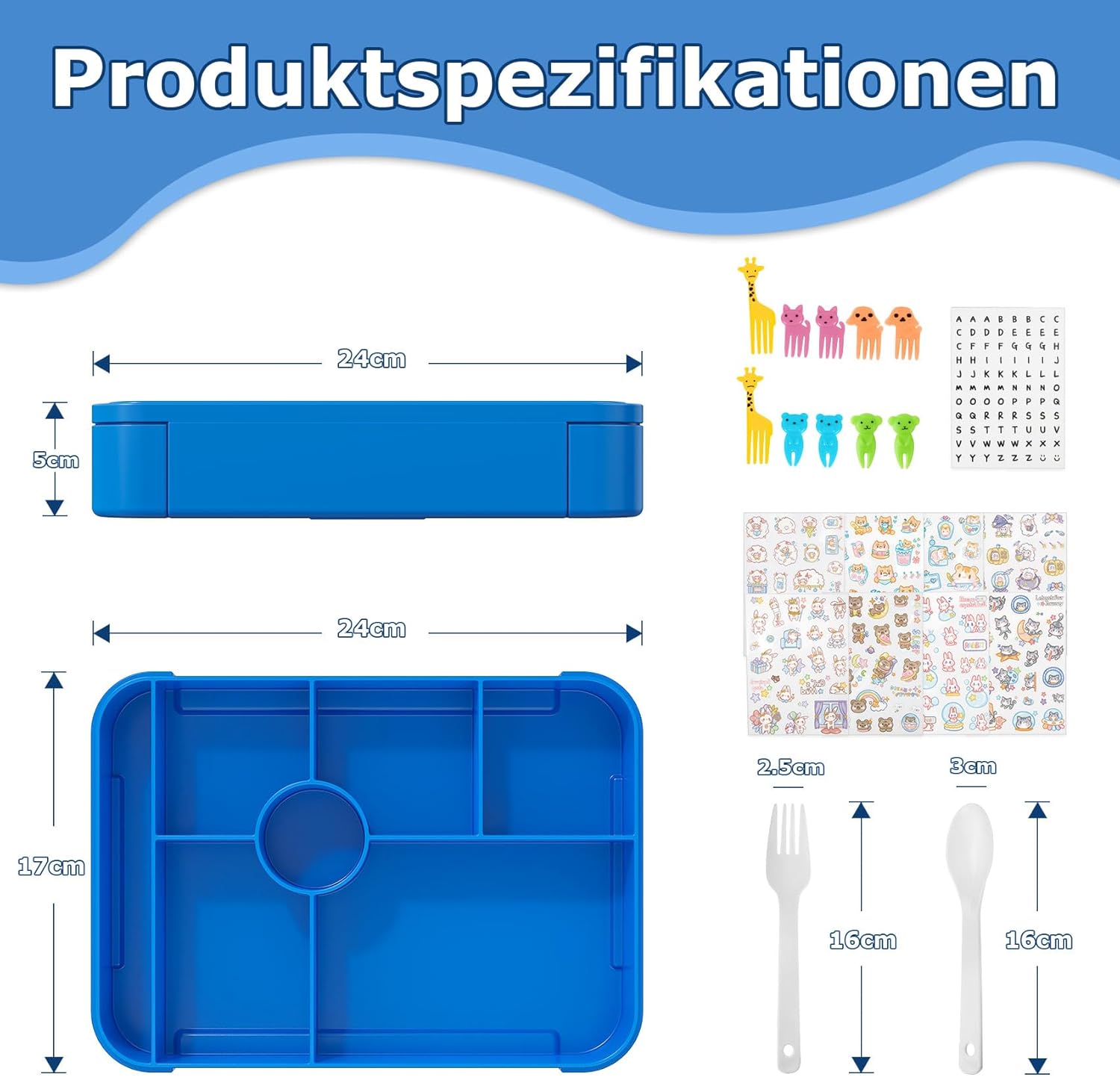 Children's Lunch Box with Compartments, 1350 ml, Leak-Proof Bento Box is Microwave and Freezer Safe, Adult Lunch Box, Snack Box (Blue) – Bild 3